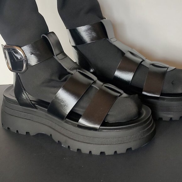 Black Platform Buckle Sandals Fisherman Chunky Goth Dominatrix ASOS size 10 - Picture 3 of 11